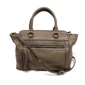 MODA LUXE Faux Leather Satchel with Tassel Brown/Gold Polka Dot Lining